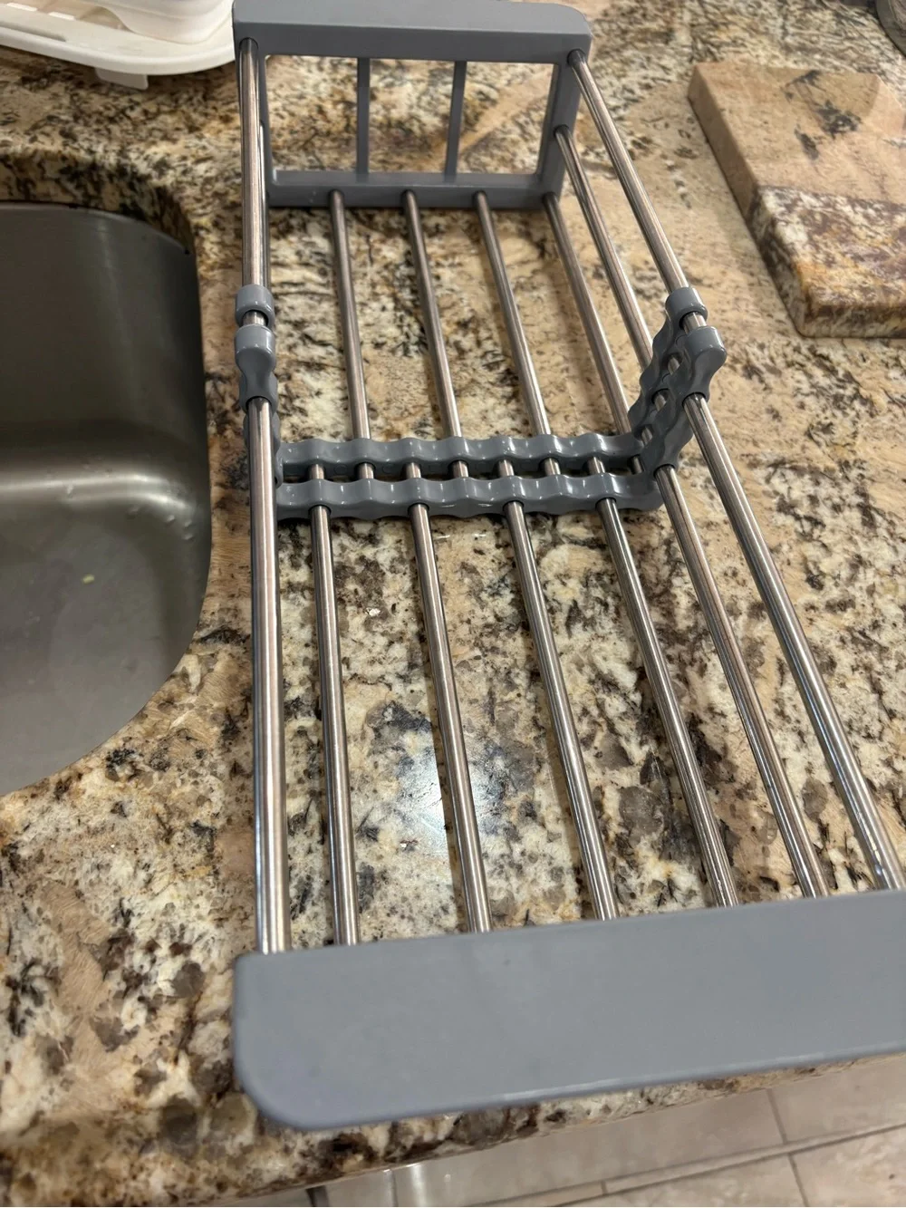 Gray Over-Sink Roll-Up Drying Rack with Stainless Steel Rods